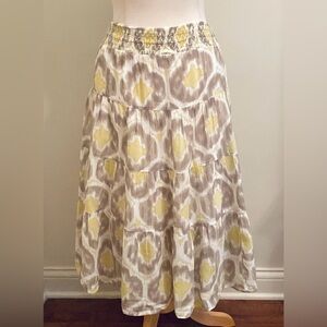 2/$30 Old Navy Grey Yellow Pattern Smocked Waist Lined Peasant Boho Skirt SZ XS